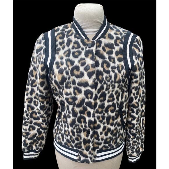 Parker Leopard Print Vera Bomber Jacket, Size M. Snap Front.  Varsity - Picture 2 of 9